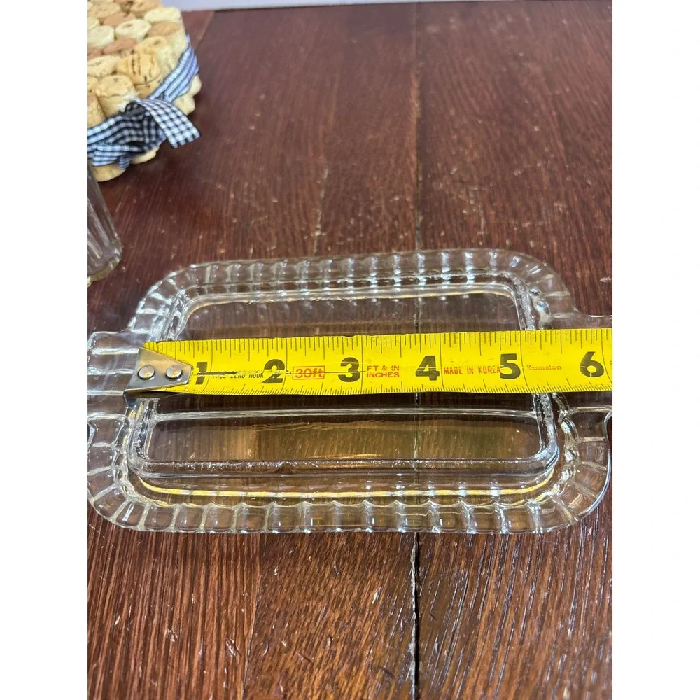 Vintage Clear Glass Ribbed Butter Dish with Lid Art Deco Scalloped Edge 2-Piece